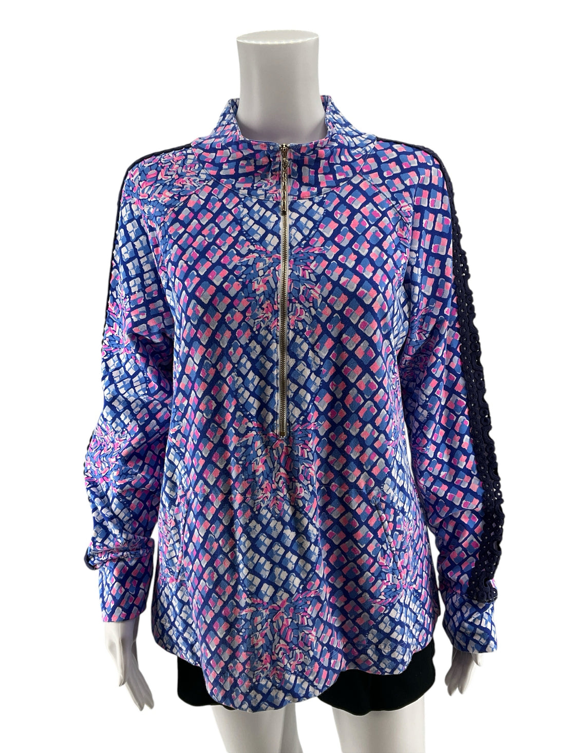 Lilly Pulitzer Skipper Popover Top Large Electric Blue Palette Print Half Zip
