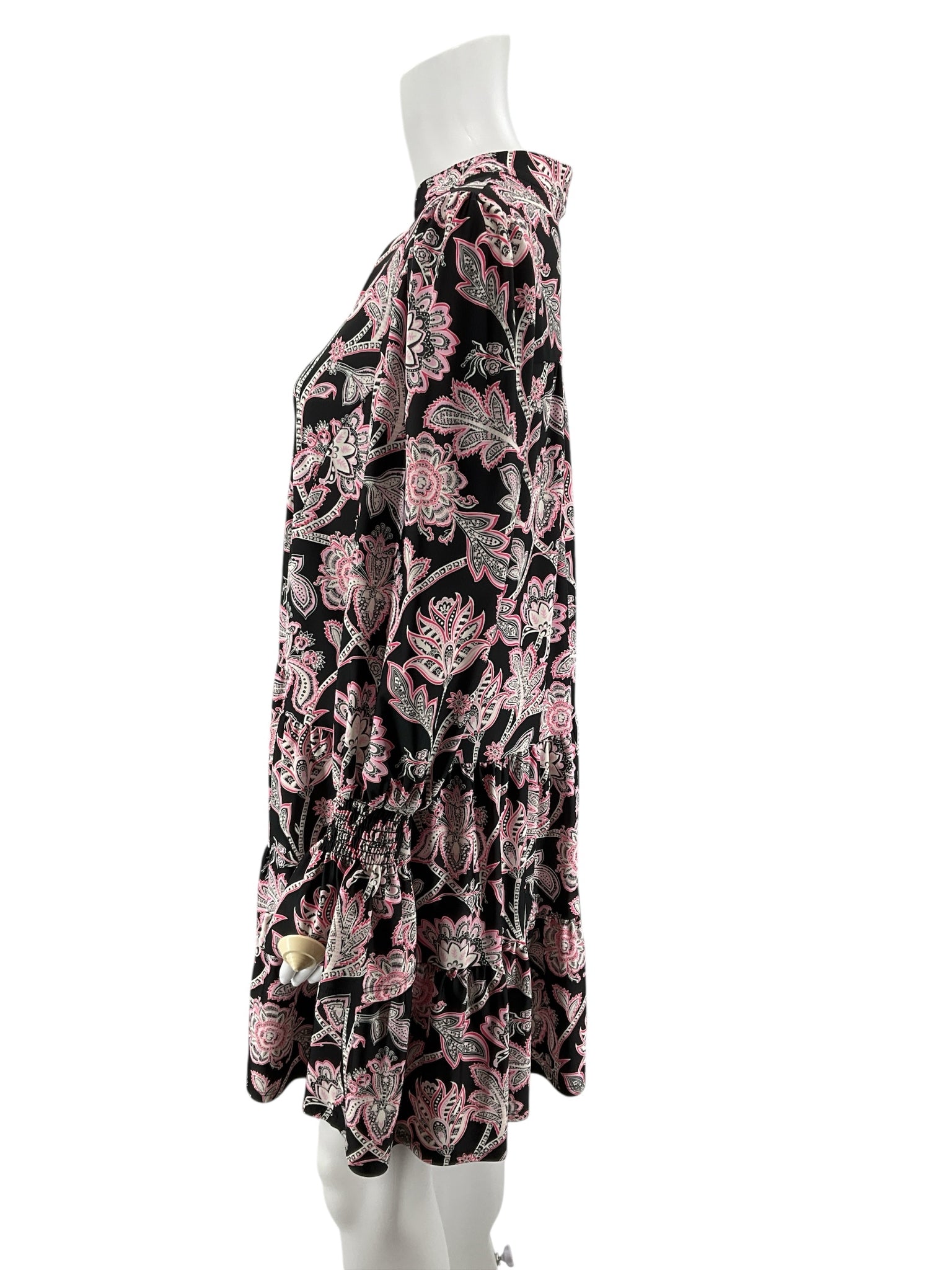 Jude Connally Trixie Dress Size S Black Pink Persian Paisley Tiered Long Sleeve