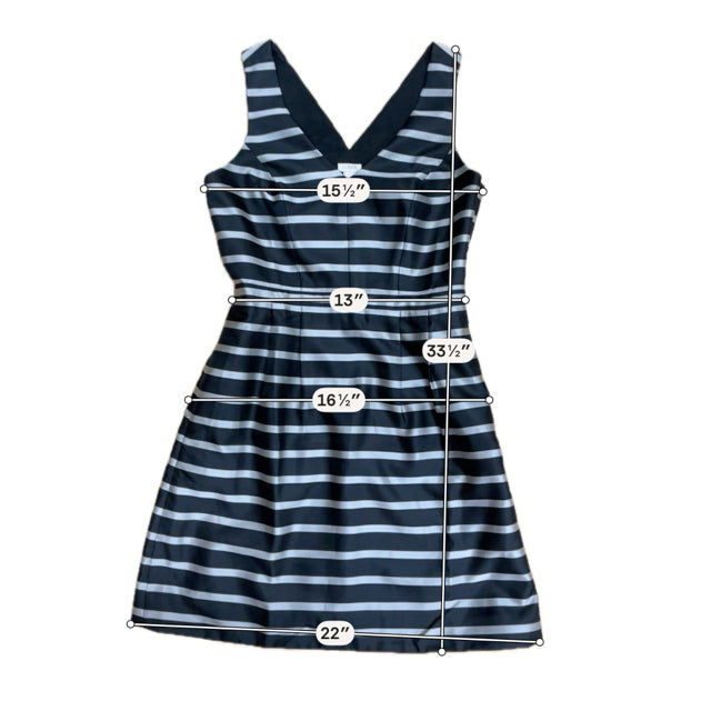 J. Crew V-Neck Stripe A-Line Dress Black Silver Sleeveless Size 6