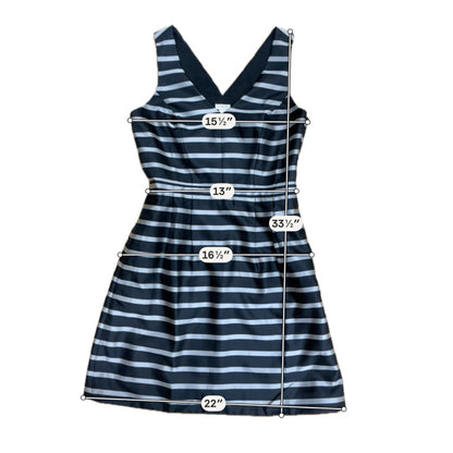 J. Crew V-Neck Stripe A-Line Dress Black Silver Sleeveless Size 6