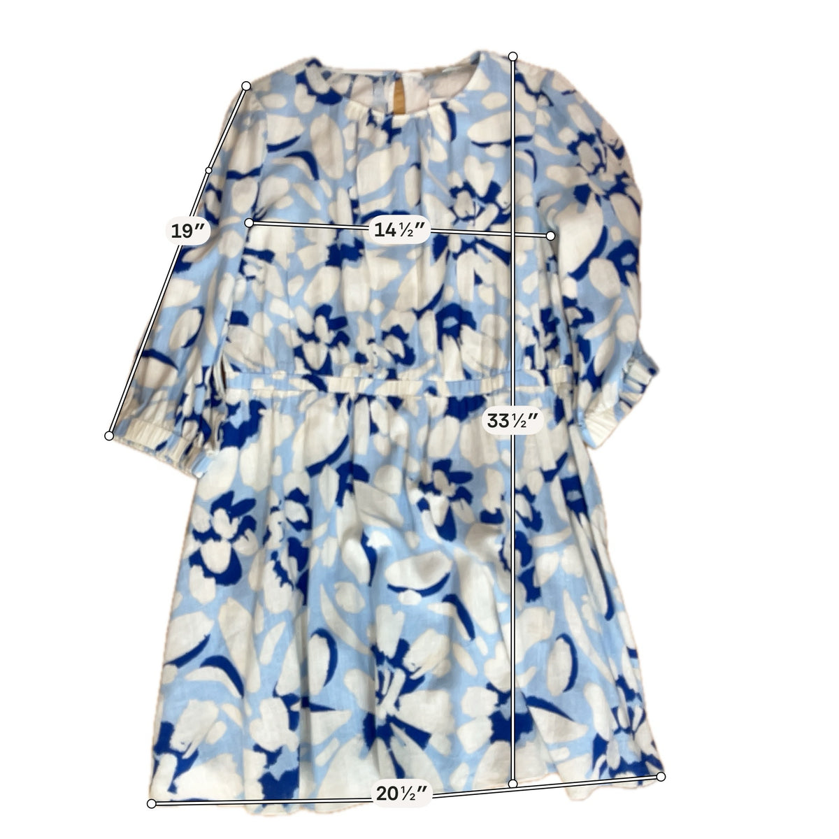 LOFT Floral Puff Sleeve Rayon Linen Blend Dress Blue White Size Large - ONLINE ONLY