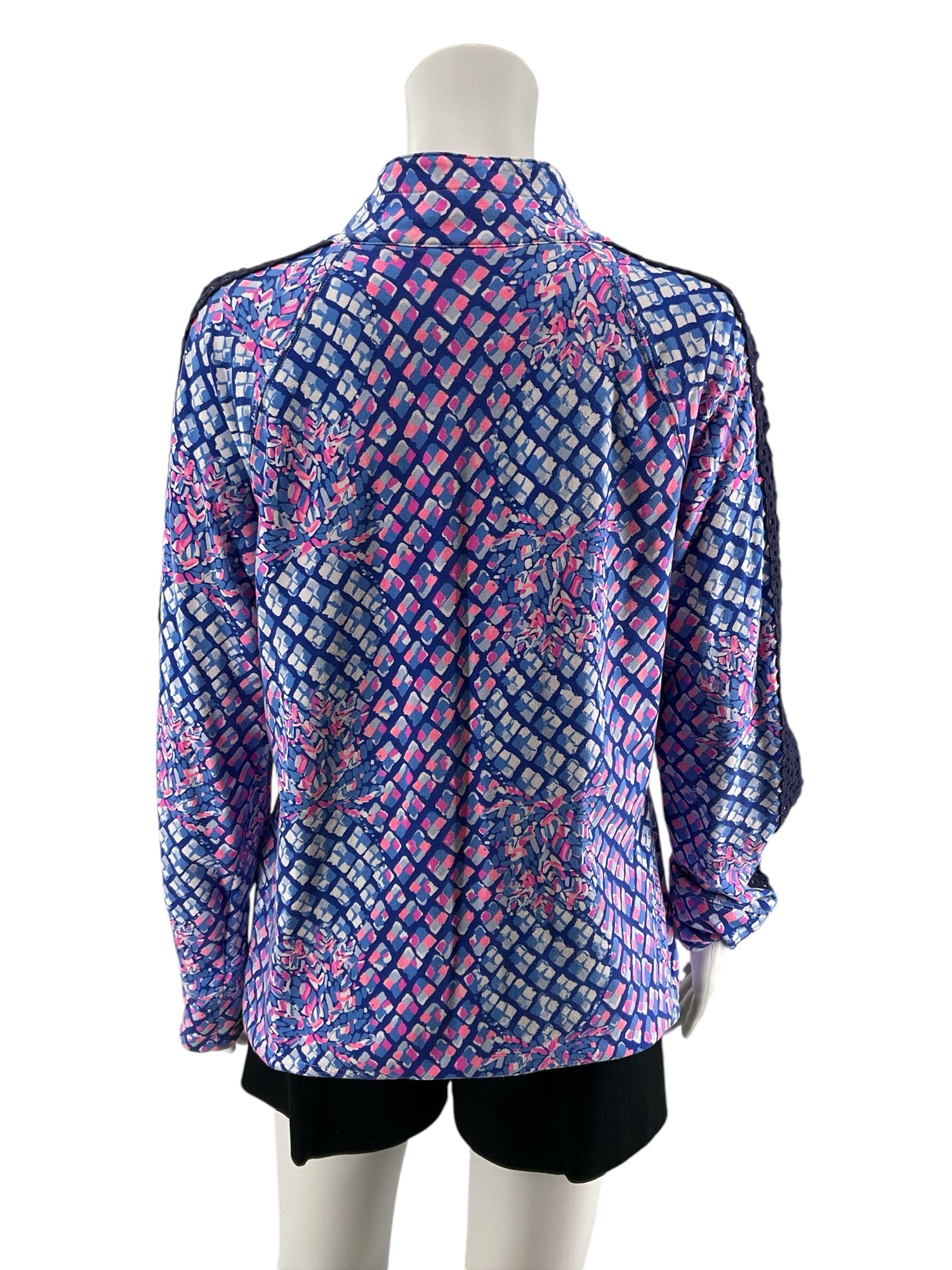 Lilly Pulitzer Skipper Popover Top Large Electric Blue Palette Print Half Zip