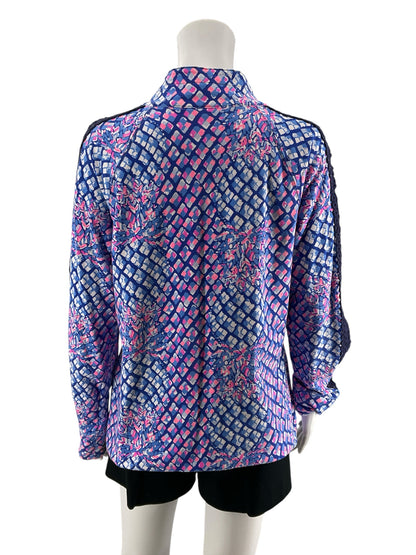 Lilly Pulitzer Skipper Popover Top Large Electric Blue Palette Print Half Zip