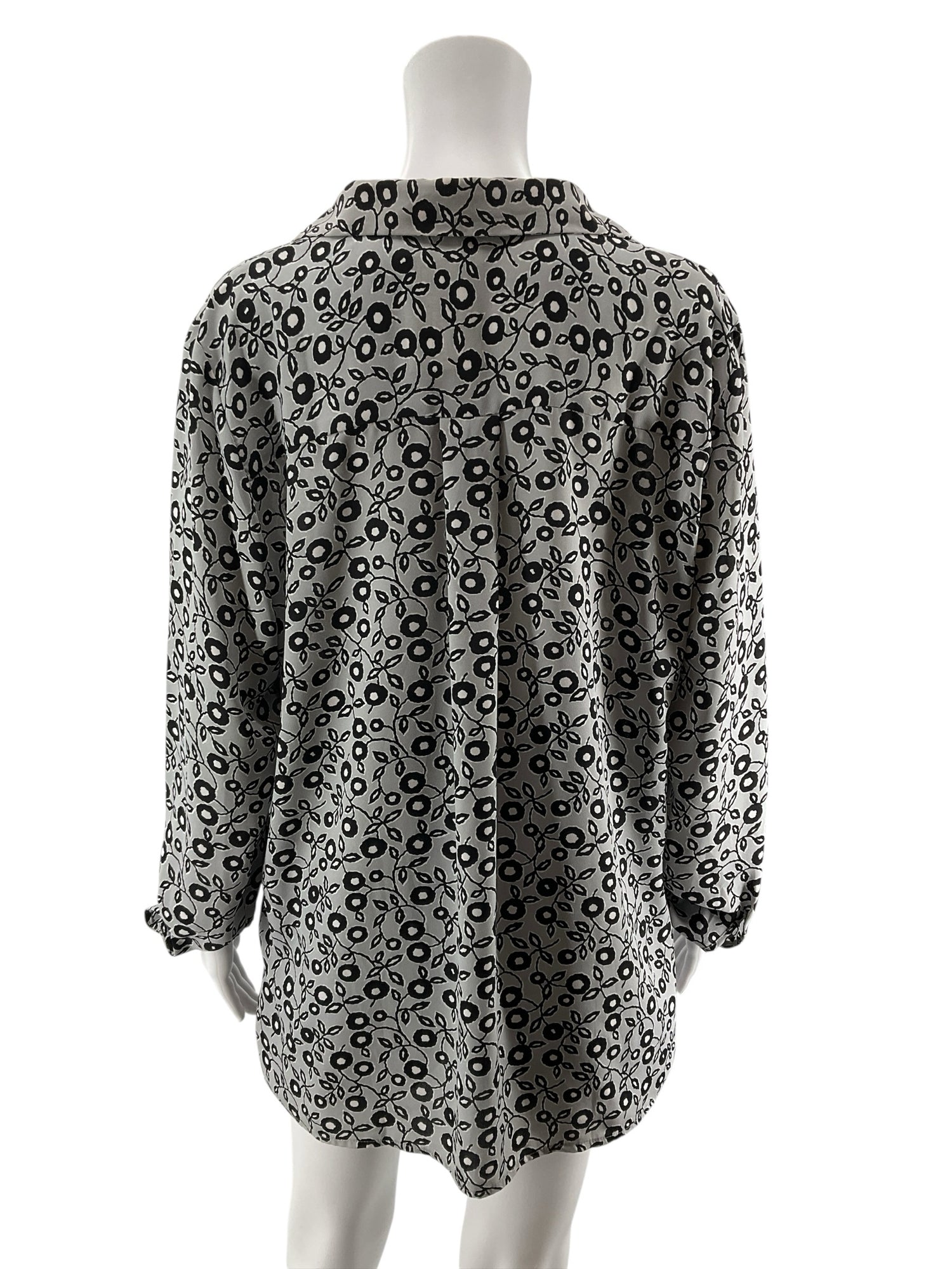 LOFT Ann Taylor Gray Abstract Floral Roll-Tab Blouse Size Large