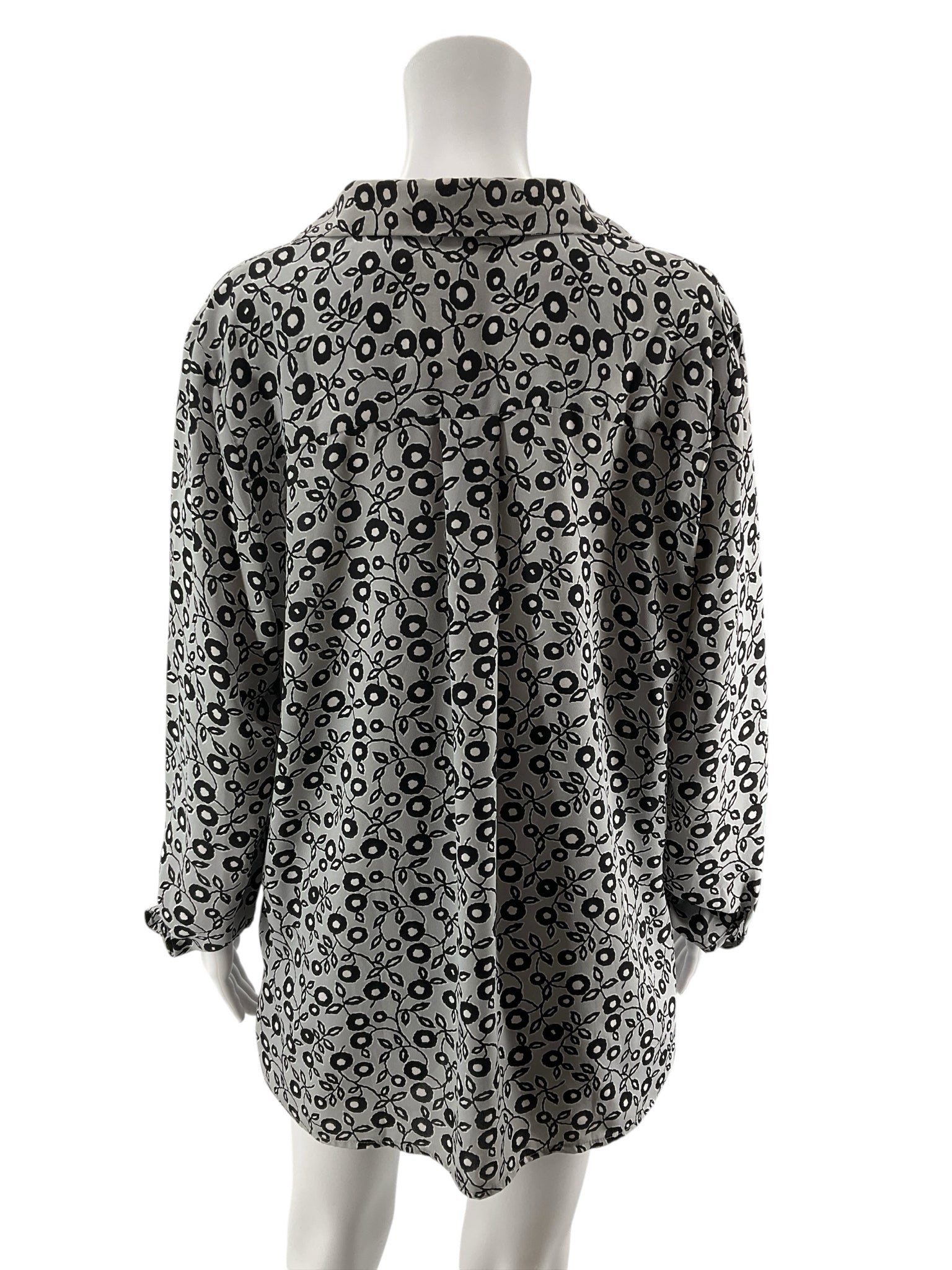 LOFT Ann Taylor Gray Abstract Floral Roll-Tab Blouse Size Large