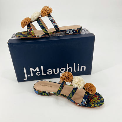 J. McLaughlin Floral Print Raffia Pom-Pom Slide Sandals | Size 10 | New With Tags