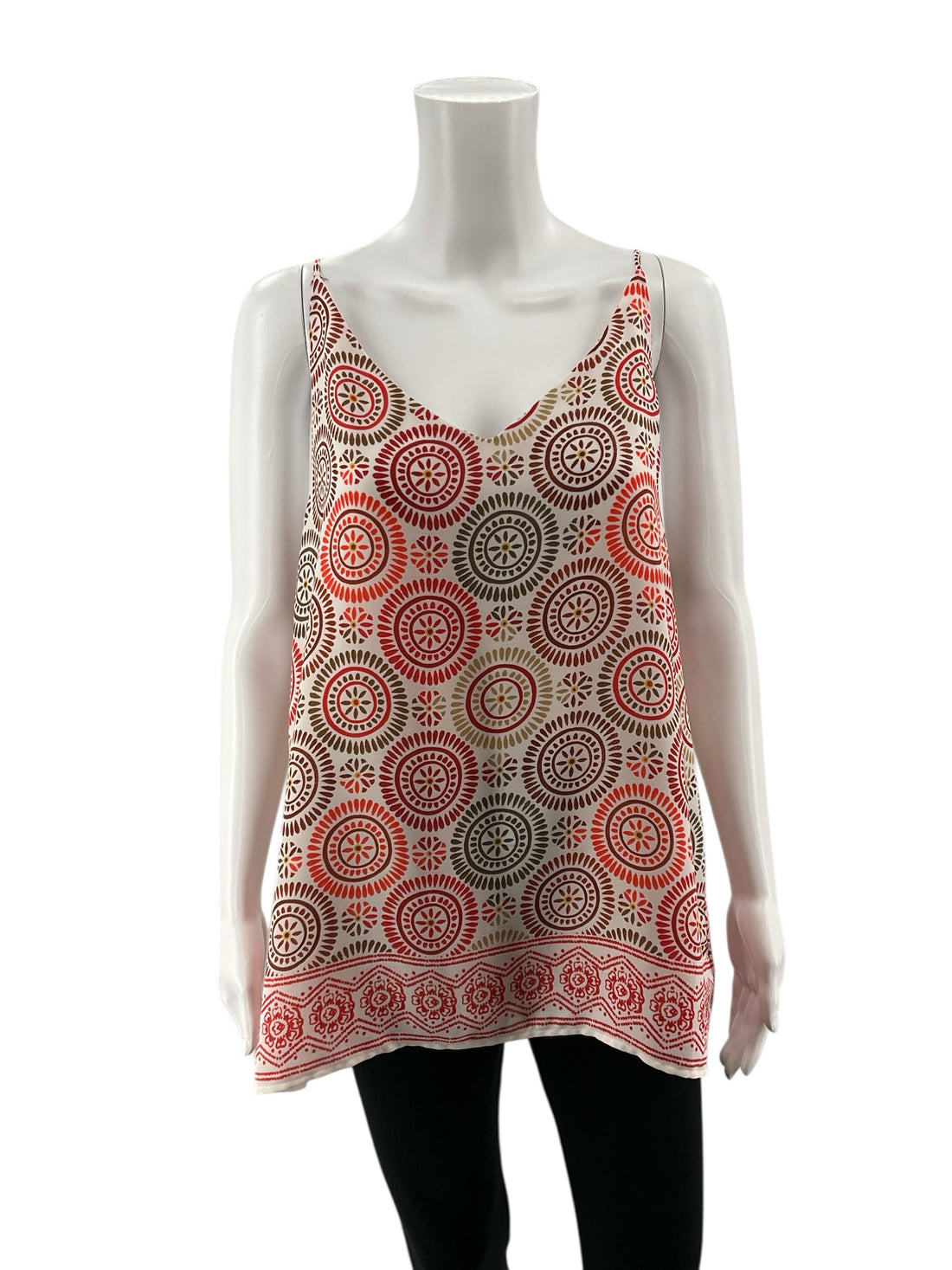 Loft White/Orange Sleeveless Medallion Print Strappy V-Neck Cami Top Size XL - Size XL
