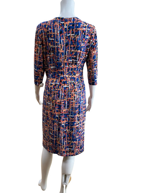 Anne Klein Blue &amp;amp; Orange Floral Print 3/4 Sleeve Sheath Dress Size 8