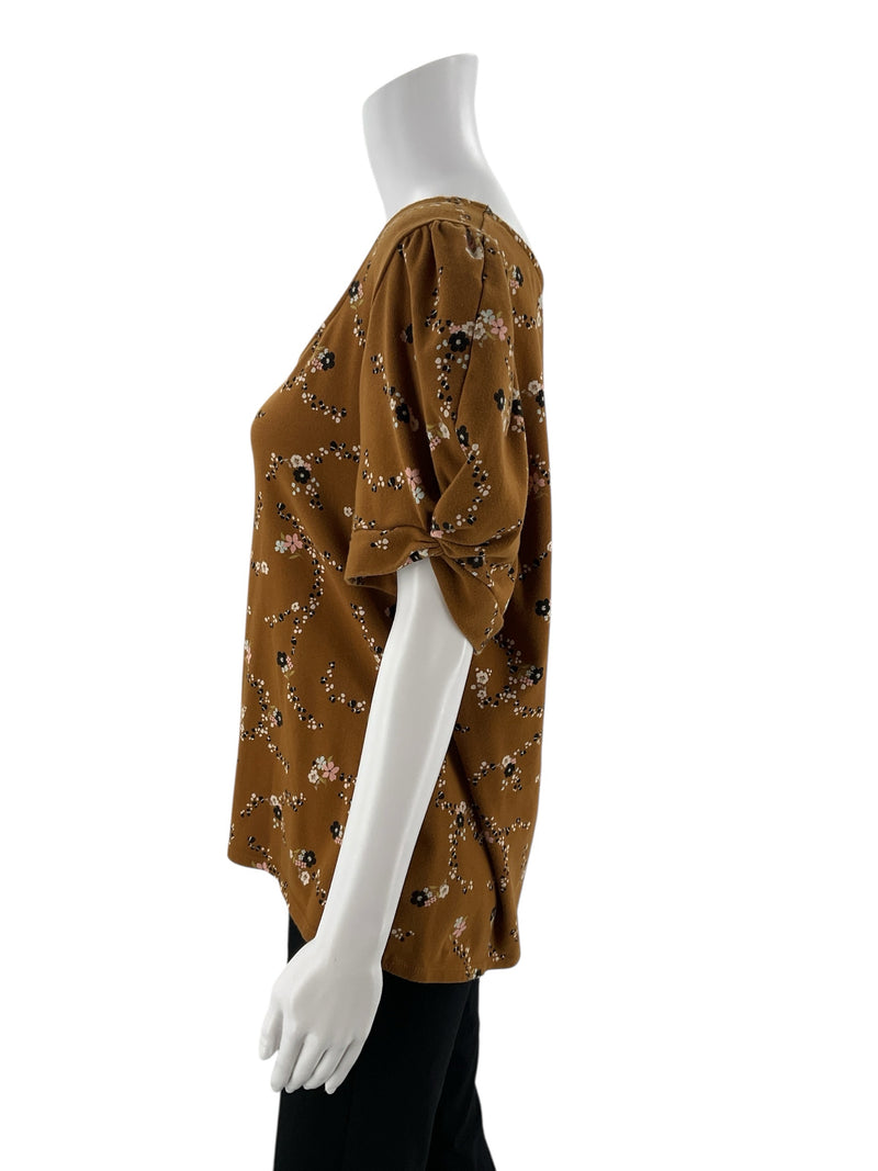 Loft Taupe Floral Pre-Owned Ladies Top - Size XL