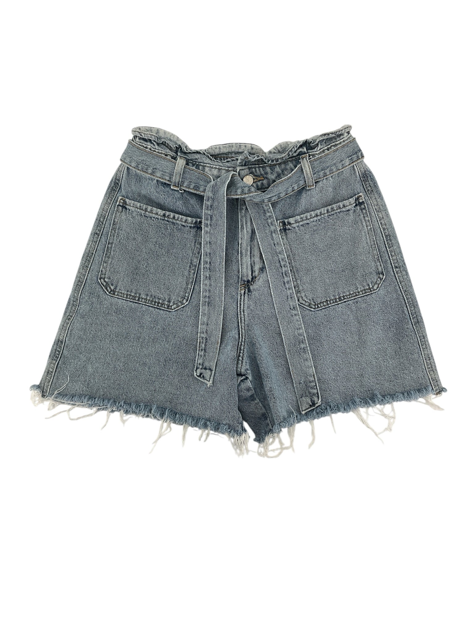 Zara High Waisted Paperbag Denim Shorts with Tie Belt Size 8