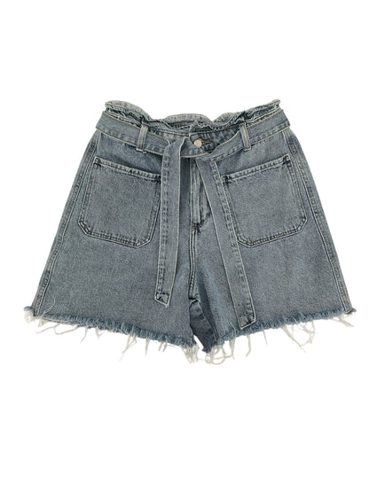 Zara High Waisted Paperbag Denim Shorts with Tie Belt Size 8