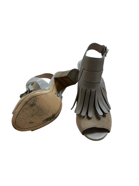 Pour la Victoire Clay Suede Fringe Peep Toe Wedge Sandals | Size 8