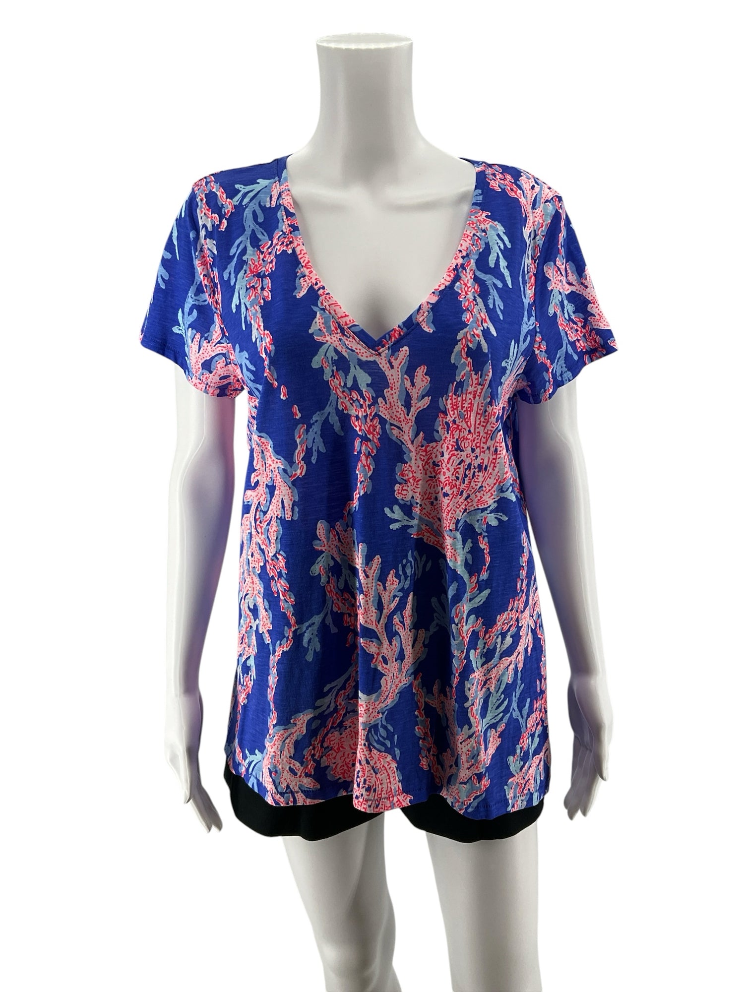Lilly Pulitzer Valli V-Neck Top You Gotta Regatta Coral Print Tee Size Large