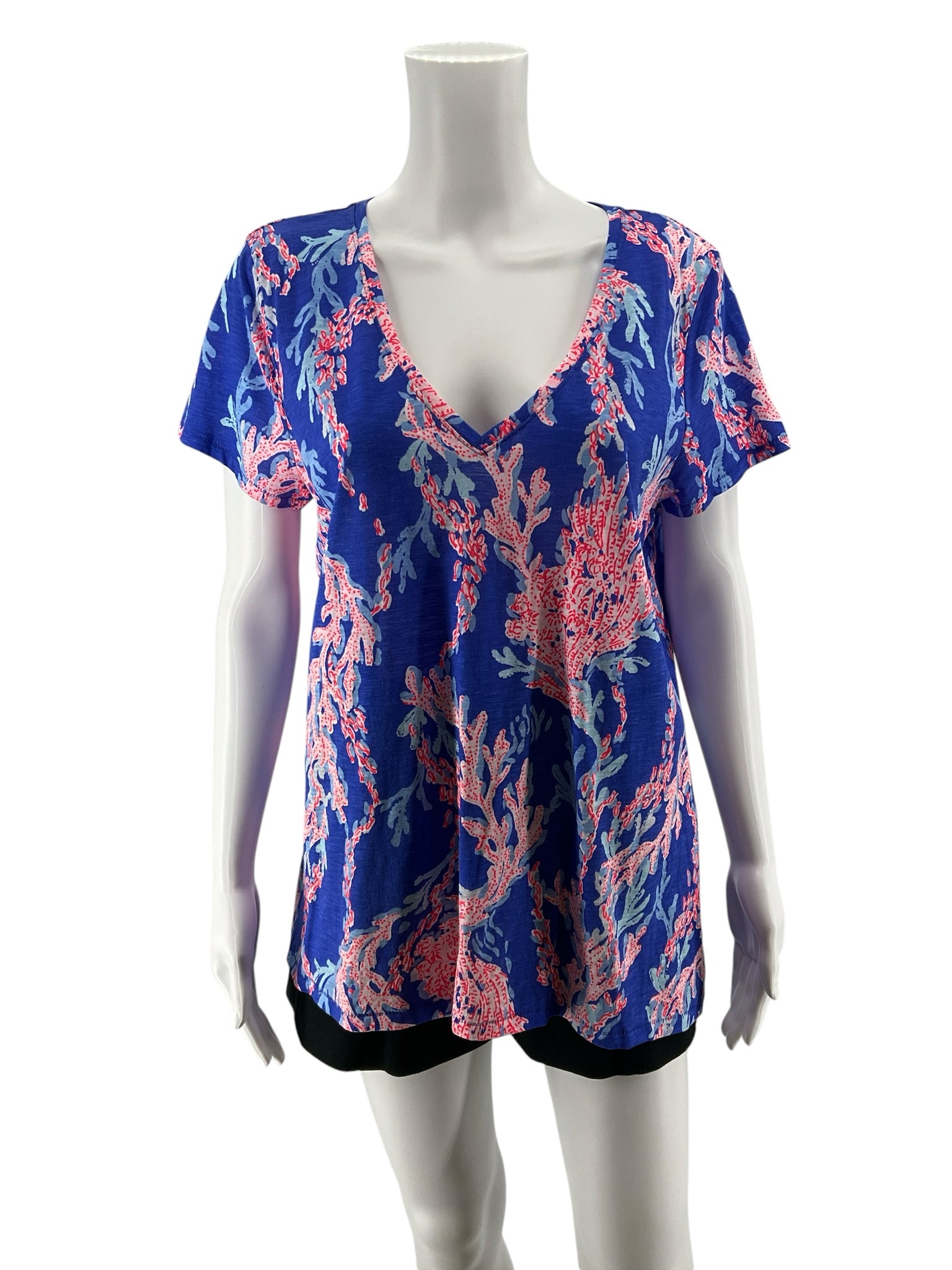 Lilly Pulitzer Valli V-Neck Top You Gotta Regatta Coral Print Tee Size Large