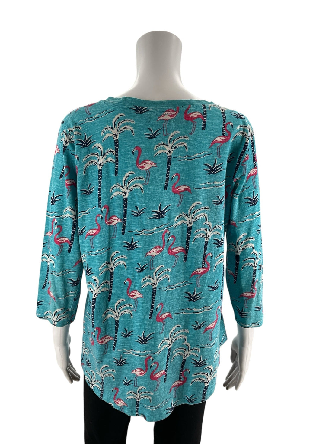 Sunsets &amp; Sweet Tea Turquoise/Multi Flamingo Ladies Top - Size Medium - Margaret’s Fine Consignment