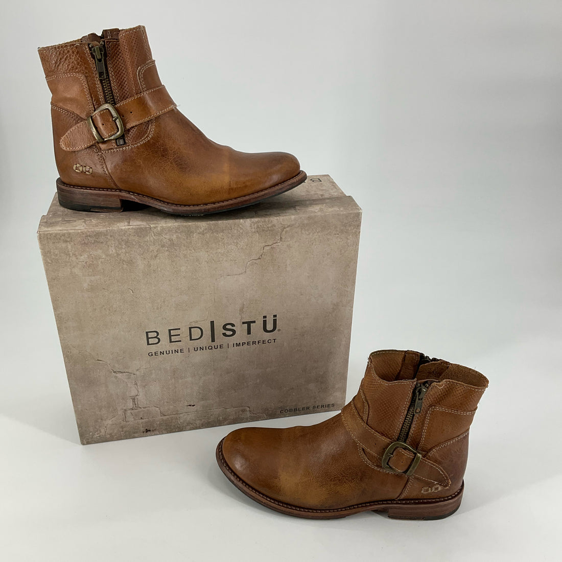Bed Stu Glaye Cobbler Series Leather Ankle Boots Camel | Size 8.5