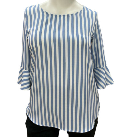 BomBom White/Blue Stripe Pre-Owned Ladies Top - Size Large - Margaret’s Fine Consignment