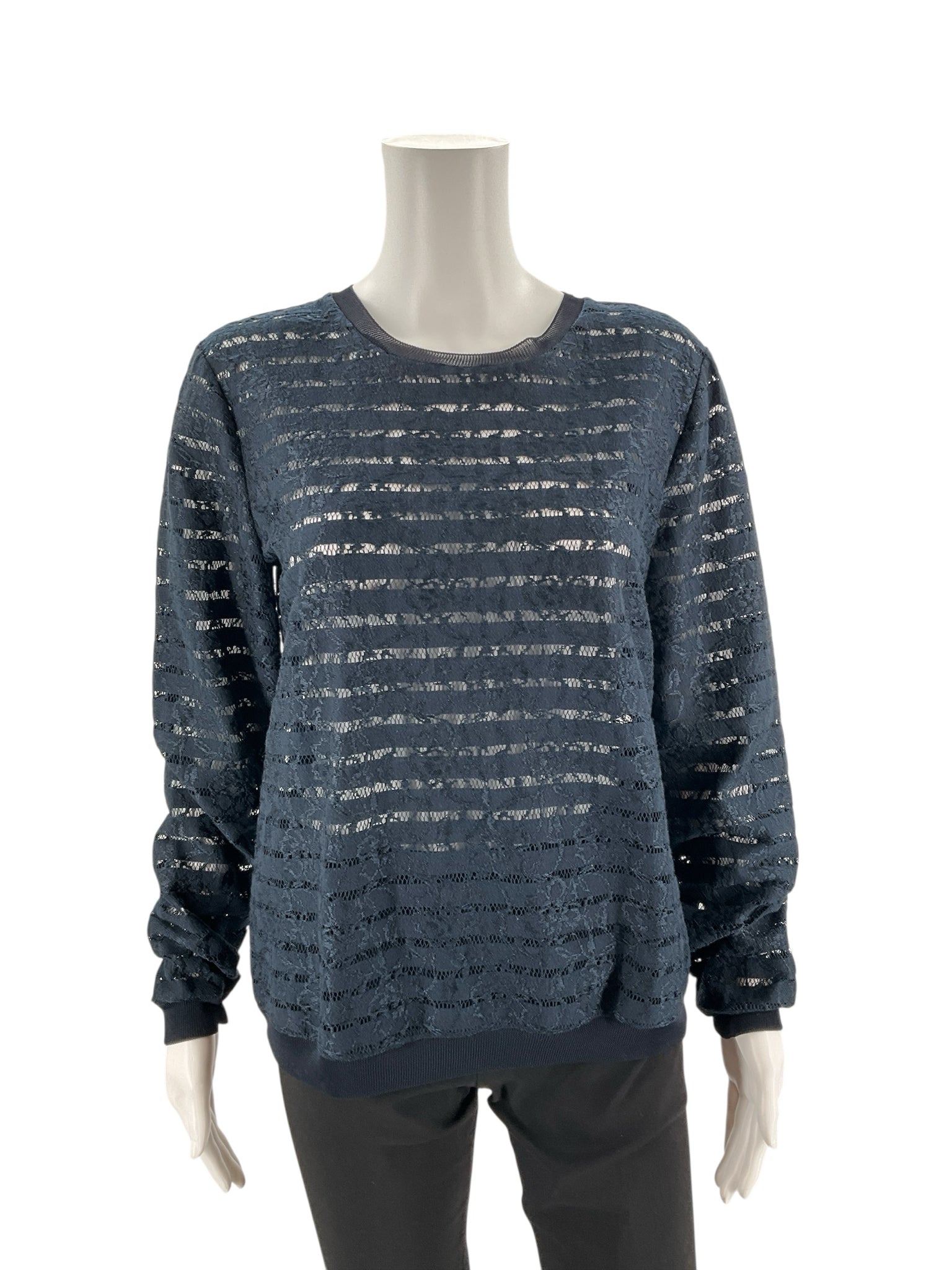 Ann Taylor Navy Lace Pre-Owned Ladies Top - Size Medium - Margaret’s Fine Consignment