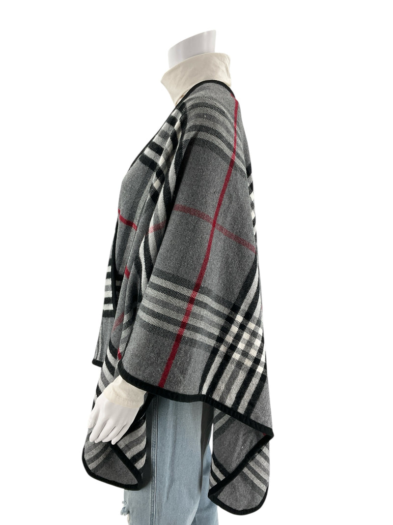 No Brand Gray/Red/Black Plaid Pre-Owned Ladies Shrug - Size One Size Fits Most