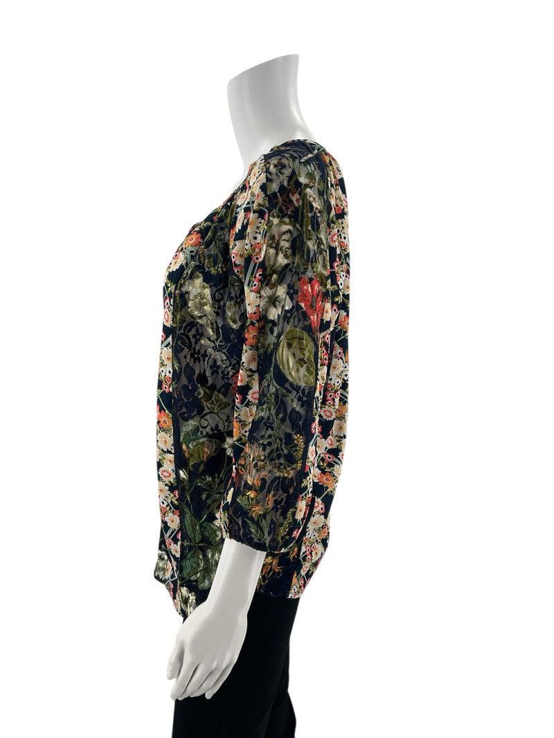 Fig & Flower Navy/Multi Floral Pre-Owned Ladies Top - Size Small