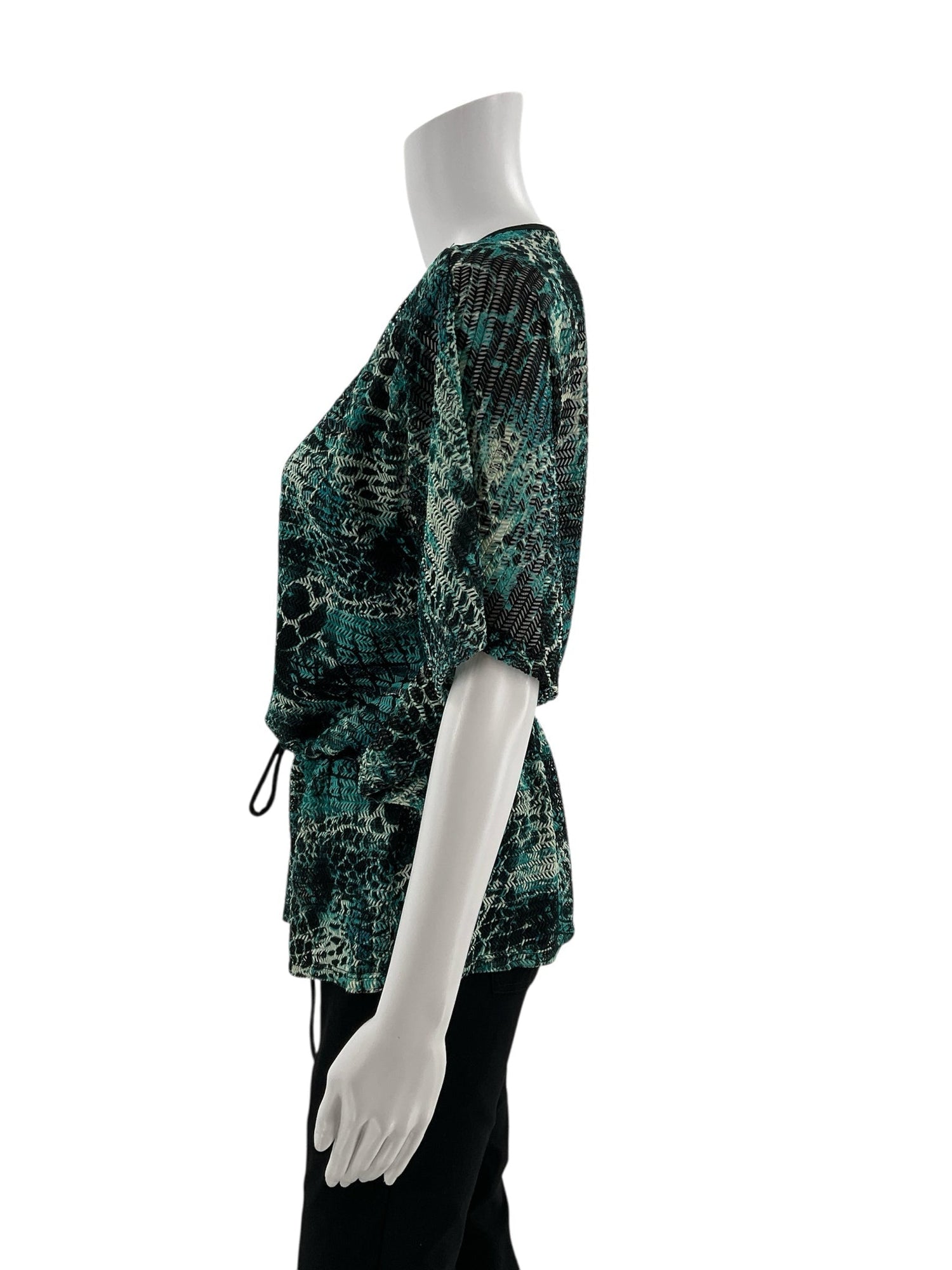 Sharagano Green/Black Print Pre-Owned Ladies Top - Size Large Petite - Margaret’s Fine Consignment