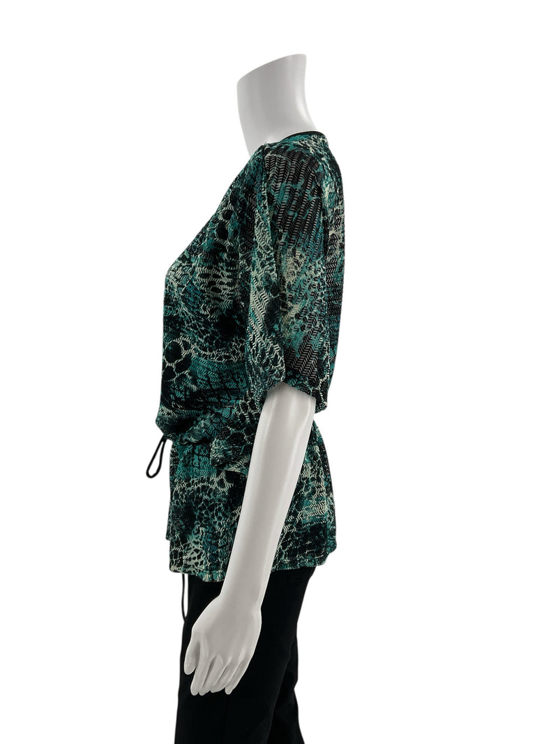 Sharagano Green/Black Print Pre-Owned Ladies Top - Size Large Petite