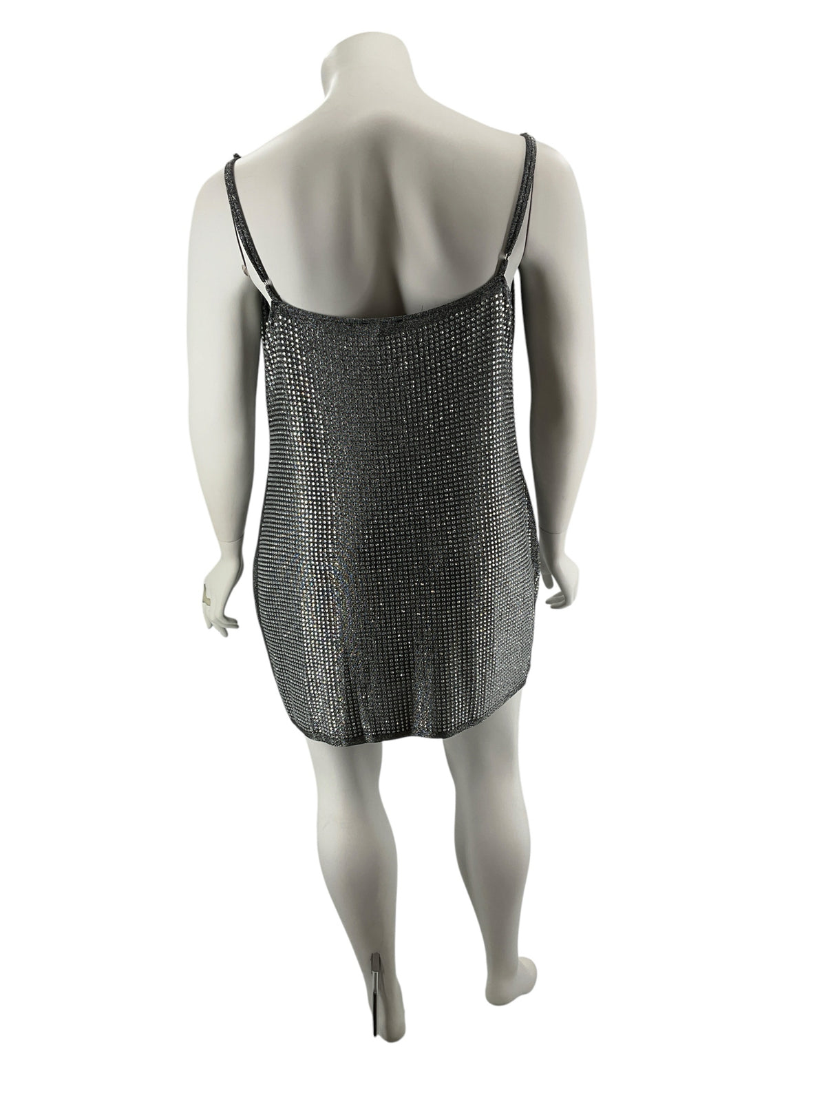 Fashion Nova 3X Rhinestone Cowl Neck Cami Top Metallic Gray Black NWT