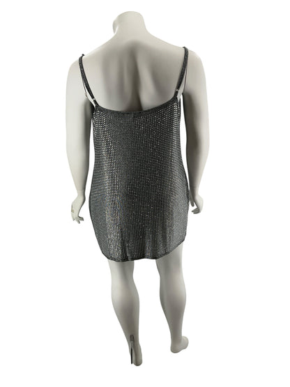 Fashion Nova 3X Rhinestone Cowl Neck Cami Top Metallic Gray Black NWT