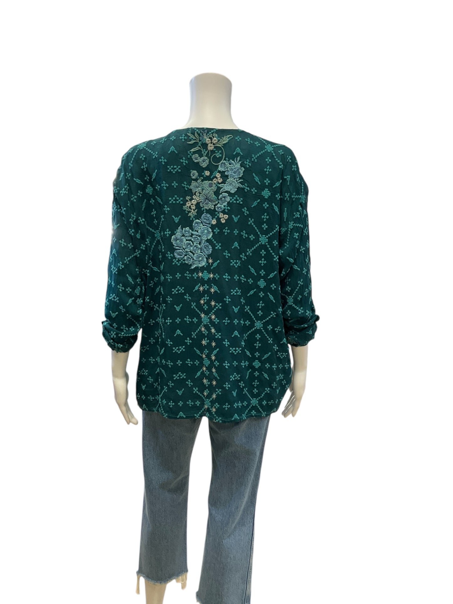 Johnny Was Turquoise Floral Top Size XS - rear view