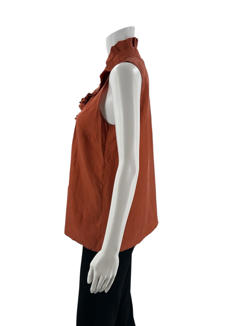 J Crew Burnt Orange Ruffle Pre-Owned Ladies Top - Size 8