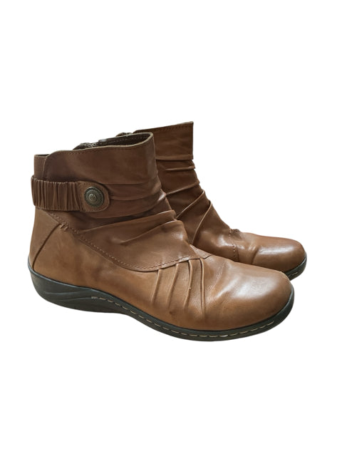 Earth Wanderlust Ruched Ankle Boots Womens Size 11 Camel Brown Leather