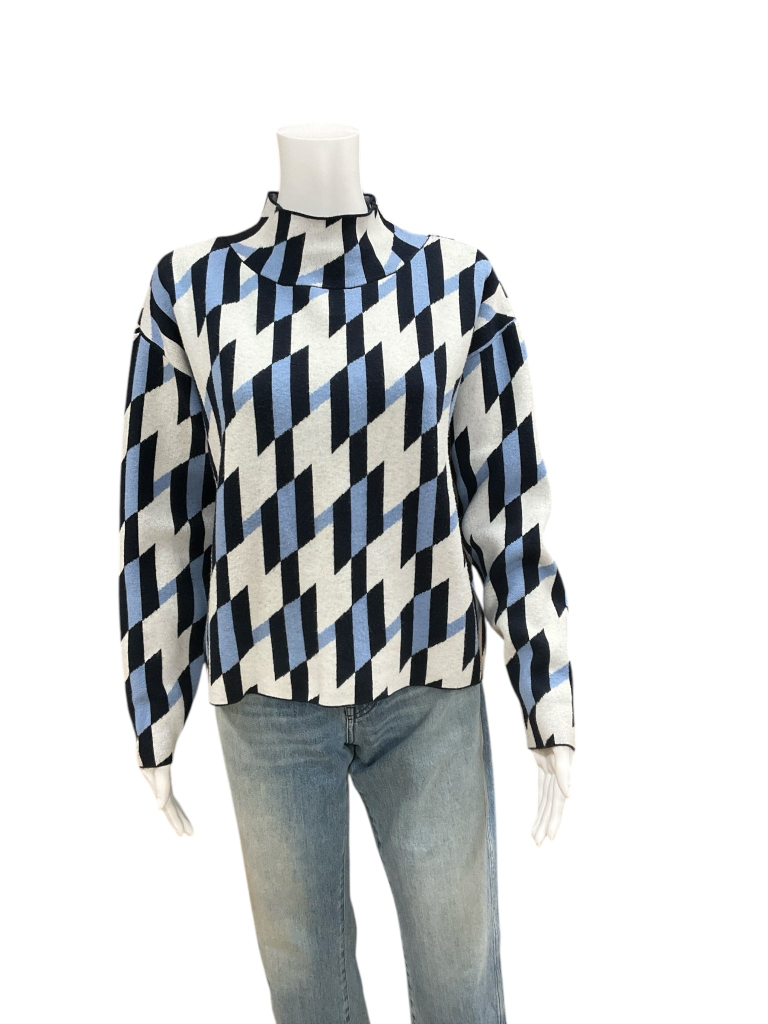 Maeve Blue/White Print Casual Top Size Small