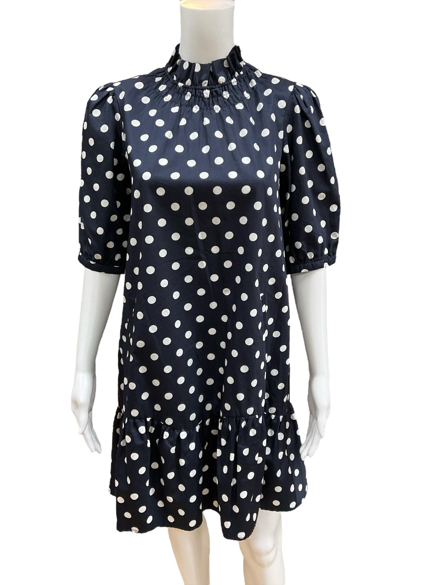 Tyler Boe Size XS Navy/White Polka Dot Consignment Ladies Dress