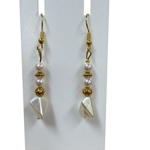 White/Gold Stone Ladies Pre-Owned Dangle Earrings - Margaret’s Fine Consignment