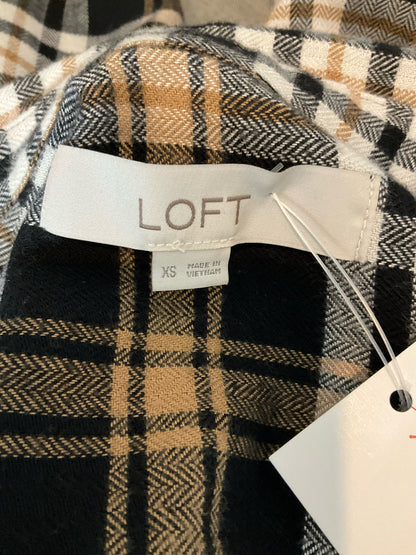 LOFT Plaid Tiered Shirtdress Tan Black Viscose Blend Size XS
