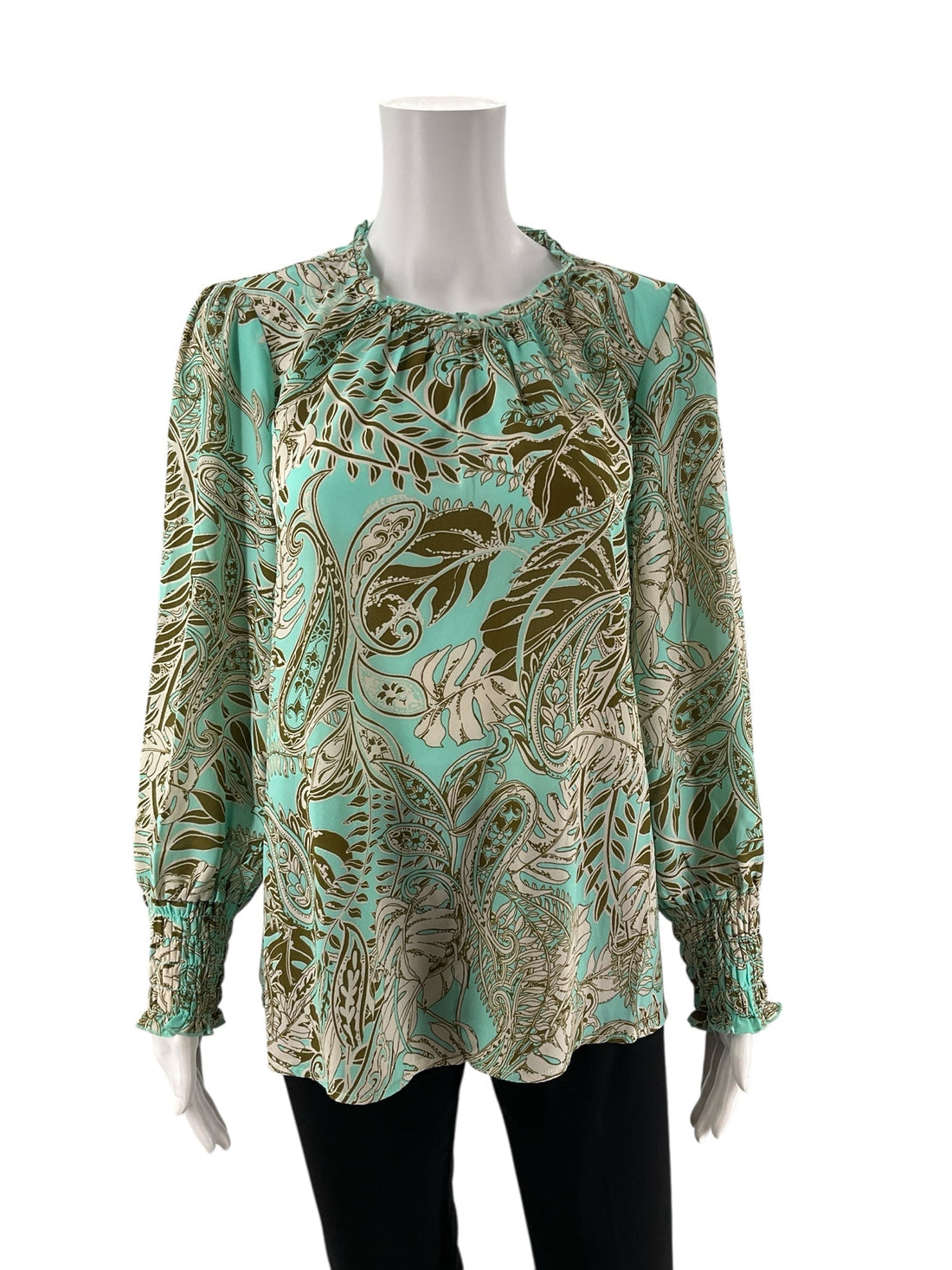 Sunny Leigh Aqua/Olive Floral Pre-Owned Ladies Top - Size Medium - Margaret’s Fine Consignment