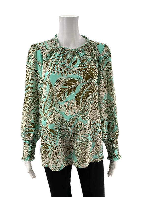 Sunny Leigh Aqua/Olive Floral Pre-Owned Ladies Top - Size Medium