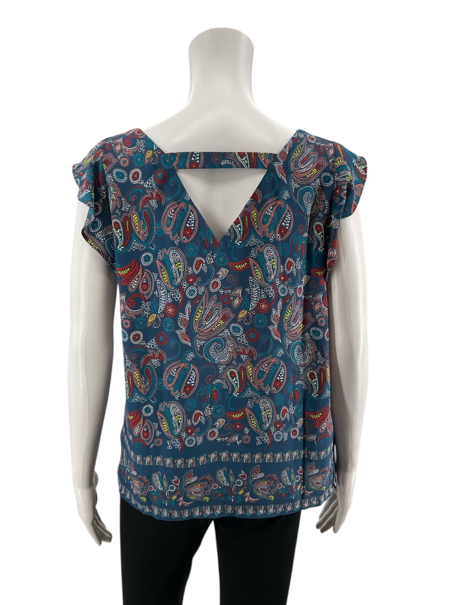 Loft blue/red/yellow Sleeveless Paisley Flutter Sleeve Keyhole Back Blouse Top Size XS - Size XS