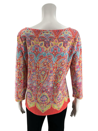 Talbots The Talbots Tee Paisley Boatneck Top Orange Blue Yellow Size Medium - ONLINE ONLY