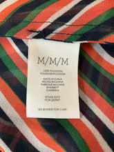 cabi Navy/Green/Coral Long Sleeve Chevron Tunic Top Size Medium Navy Green Coral Stripe Sheer Tie Cuff Blouse 5519 - Size M