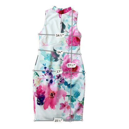 NY &amp; Company White/Pink/Green Sheath Floral Mock Neck Sheath Dress Women&