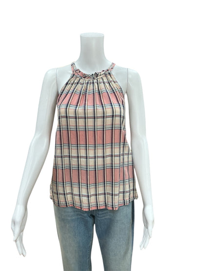 Loft Tan/Pink/Blue Plaid Top Size Small