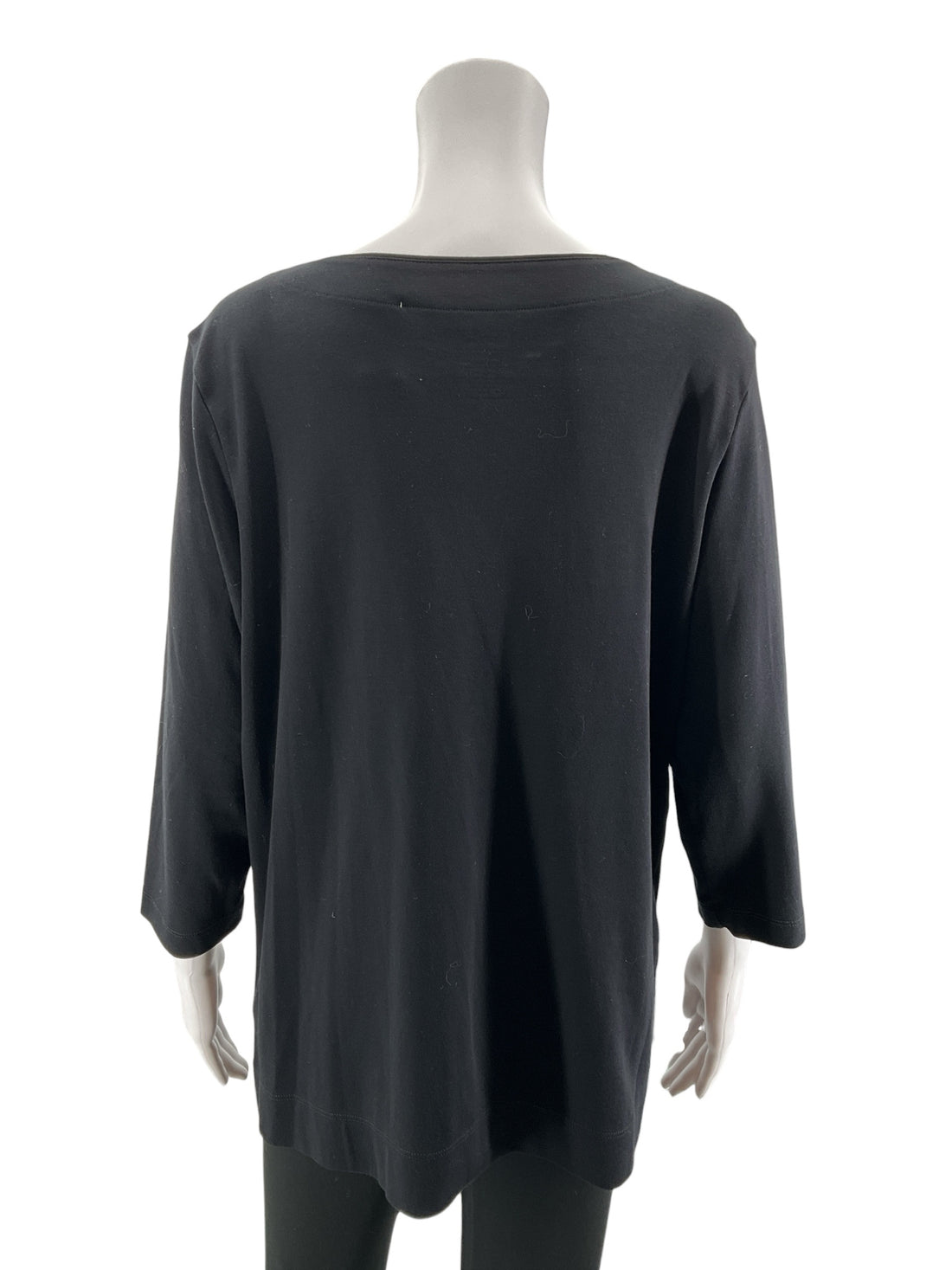 L.L.Bean Supima Cotton Splitneck Tunic Top 3/4 Sleeve Black Women&