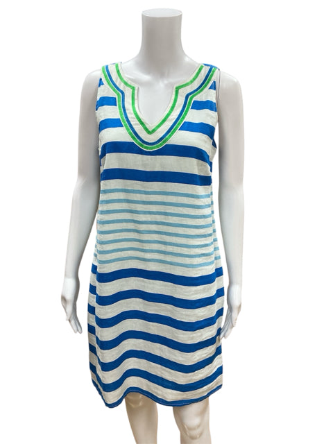 Hatley White/Blue/Green Stripe Dress Size Small