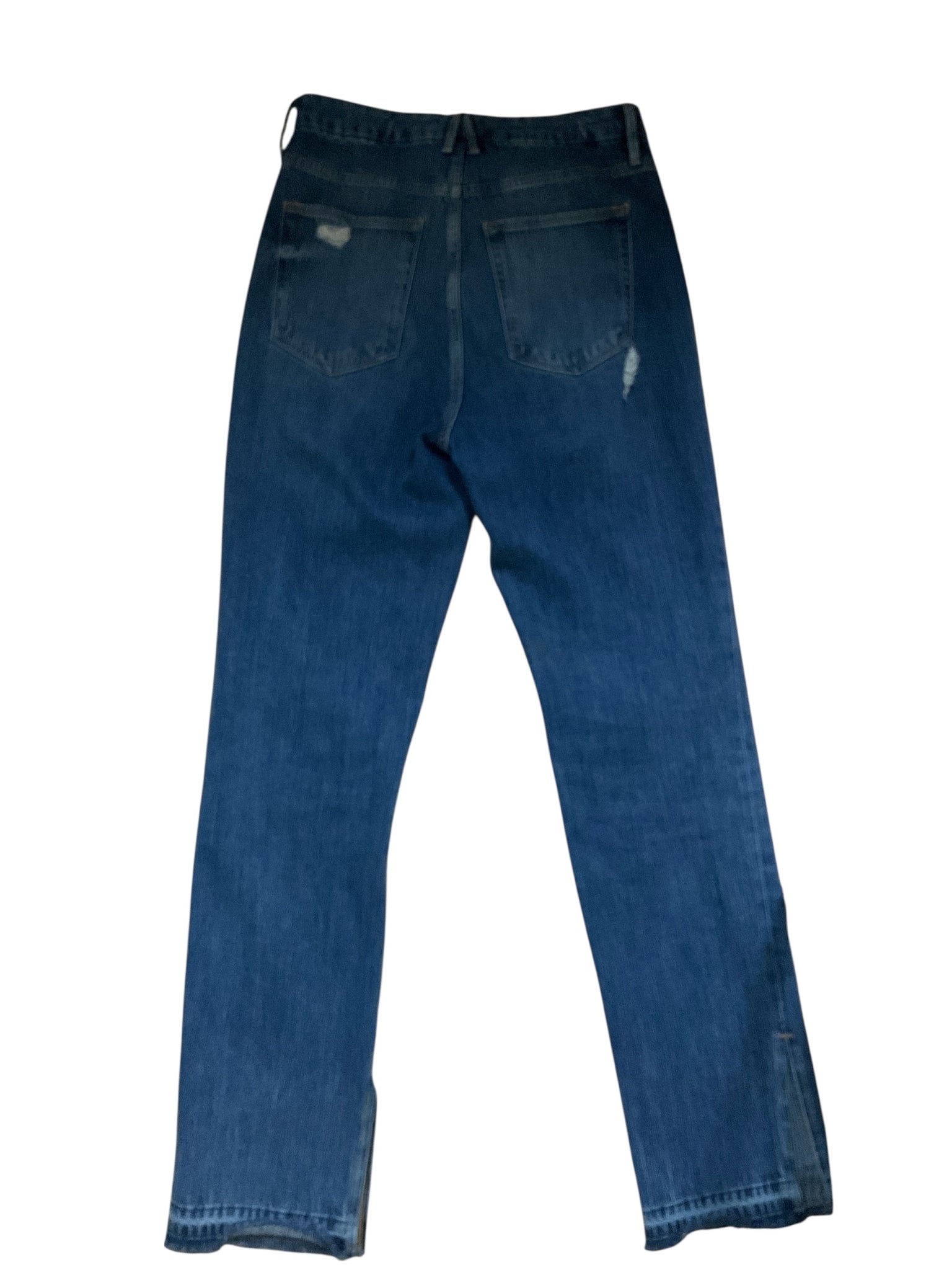 Good American Good Legs Straight Slit Hem Jeans Size 4/27 Blue Distressed High Rise
