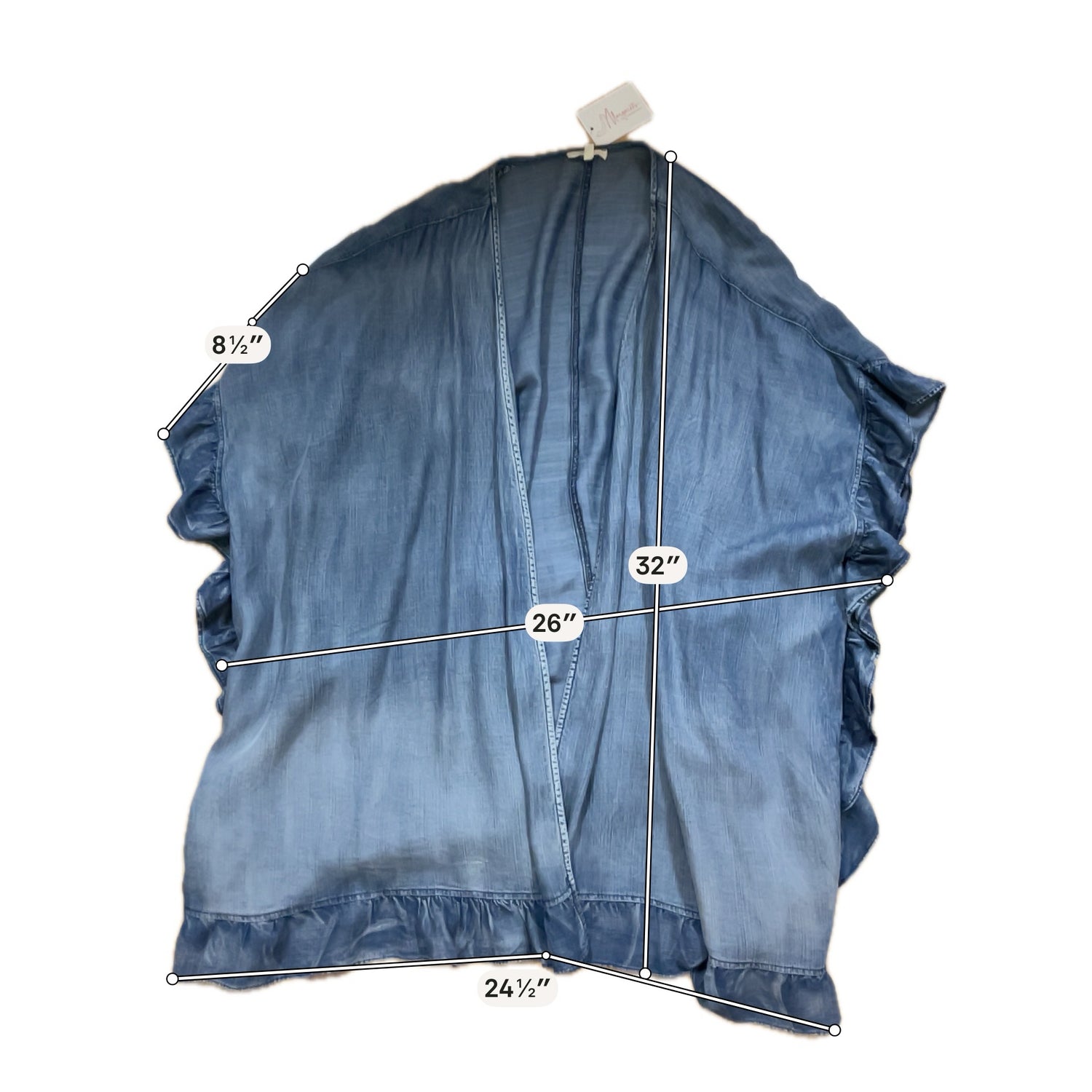 Easel Blue Tencel Ruffle Hem Open Front Kimono Top Size Large