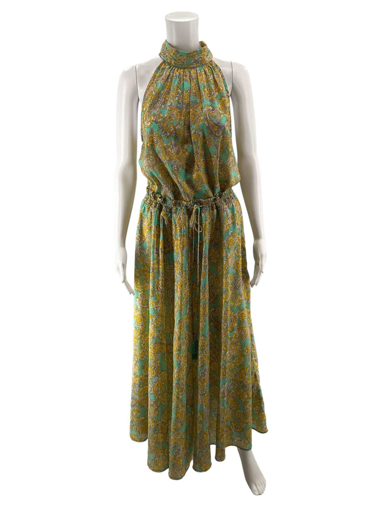 Chelsea &amp; Theodore Green Yellow Paisley 2-Piece Maxi Skirt Set Size Large