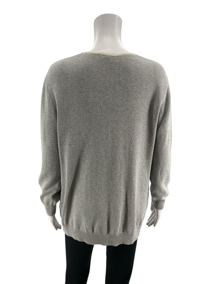 St. John Sport by Marie Gray gray/white Sweaters V-Neck Cardigan Sweater Heather Gray White Size Small - Size S