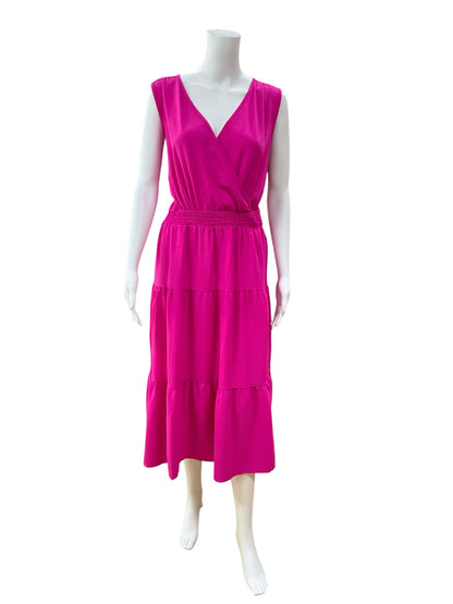 Nina Leonard Pink Tiered Surplice Maxi Dress Womens Size Large - ONLINE ONLY