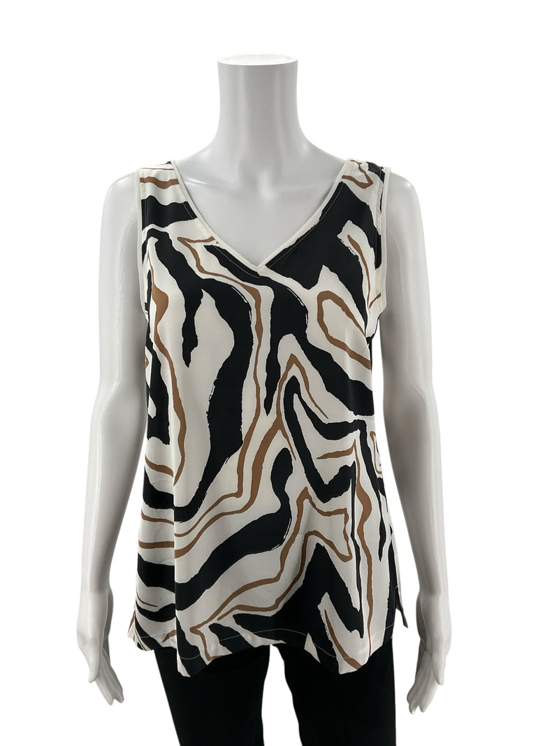 Chico White/Brown/Black Print Pre-Owned Ladies Top - Size Small